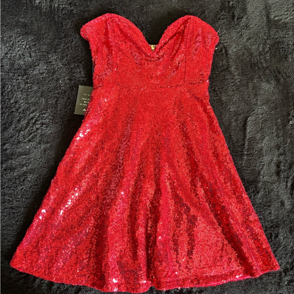 Red Sequin Strapless Dress